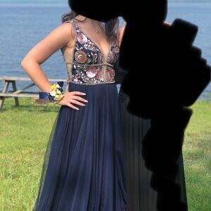 Elegant Navy Blue Sequin Dress